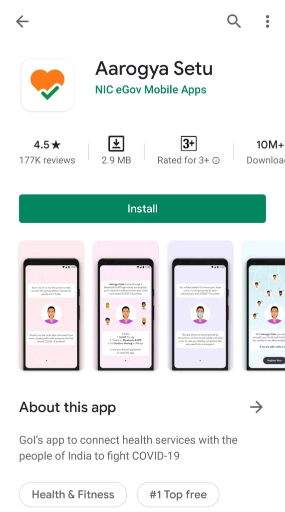 Aarogya Setu Mobile App Step (2) Play Store Download Steps