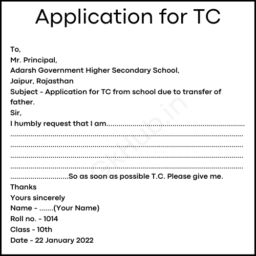 application format for school admission to principal